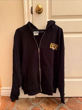 Men's Black Full-Zip Hoodie Jacket with Yellow Logo